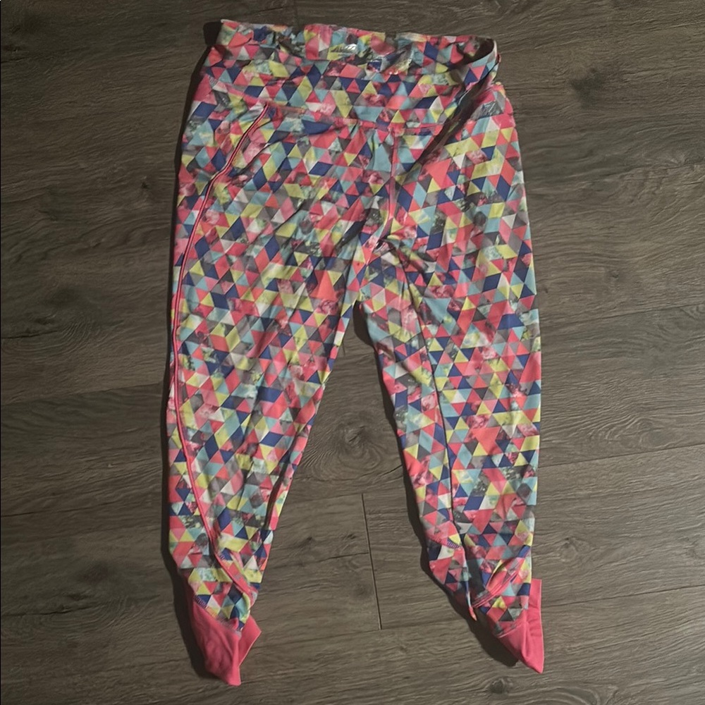 Avia Pink and Blue Floral Leggings with Contrasting Cuff